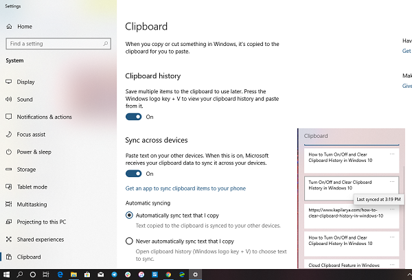 Cara menghidupkan/mematikan dan menghapus riwayat clipboard di Windows 10
