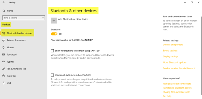 הגדרות מכשיר Windows 10: שנה הגדרות עבור מדפסות, Bluetooth, עכבר וכו'.