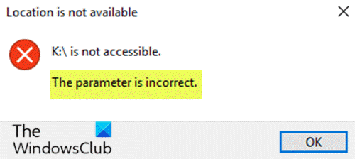 Le lecteur n'est pas accessible, le paramètre est incorrect sous Windows 10