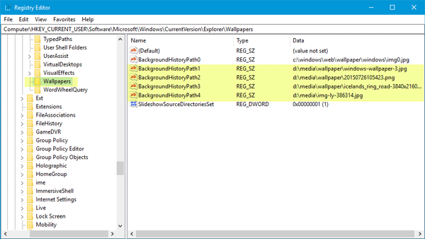Slet tapethistorik i Windows 10