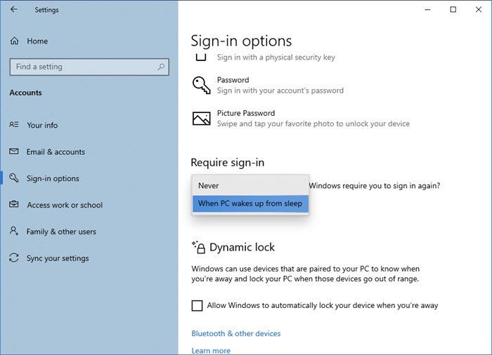 Windows 10 PC에서 절전 모드 해제시 암호를 요구하도록 설정