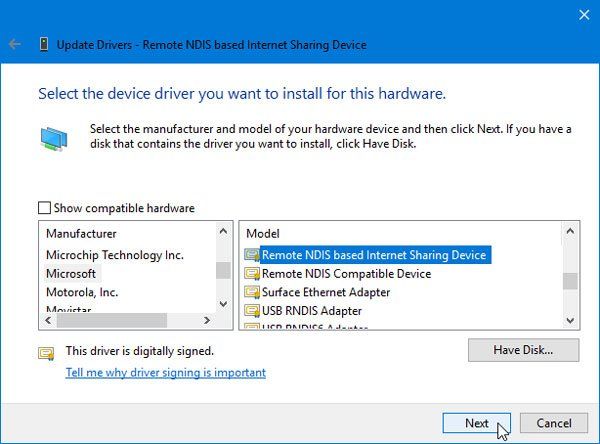 Le partage de connexion USB ne fonctionne pas sur un PC Windows 10