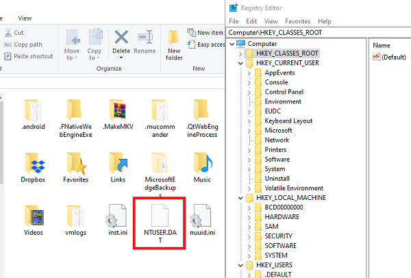Fichier NTUSER.DAT dans Windows 10