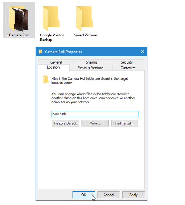 Ako presunúť alebo odstrániť priečinky Fotoaparát a Uložené obrázky v systéme Windows 10