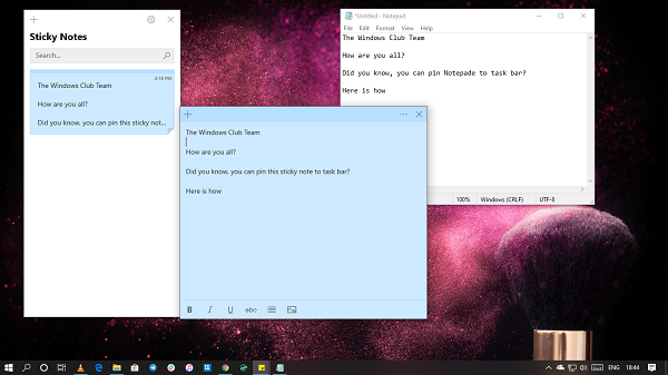 Kako postaviti Sticky Note ali Notepad na namizje v sistemu Windows 10