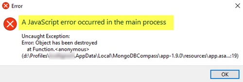 Une erreur JavaScript s'est produite dans le message de processus principal sous Windows 10