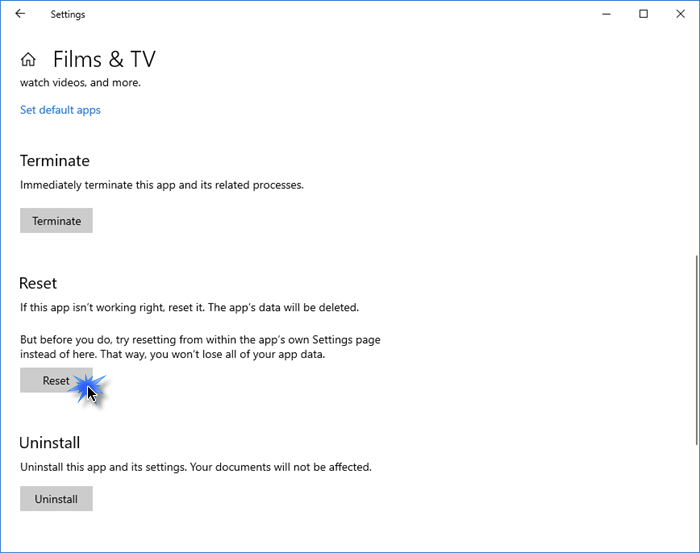 L'application Films et TV se fige, ne fonctionne pas ou ne s'ouvre pas sous Windows 10