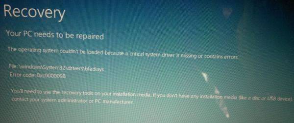 Votre PC doit être réparé erreur sous Windows 10