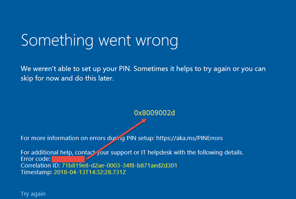 Correction d'une erreur 0x8009002d lorsque vous vous connectez à l'aide d'un code PIN ou d'un mot de passe