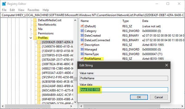 Comment modifier ou renommer le nom du profil de réseau actif dans Windows 10