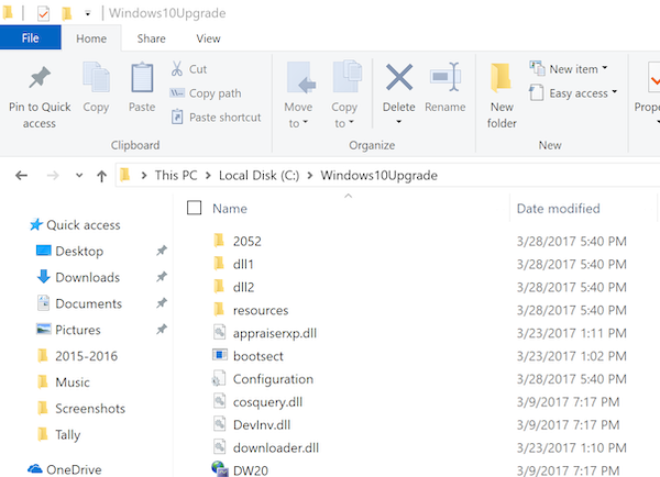 Dossier partagé pour la mise à jour de Windows 10