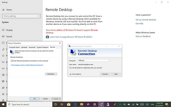 Windows 10 -etätyöpöydän käyttäminen Windows Homen (RDP) avulla