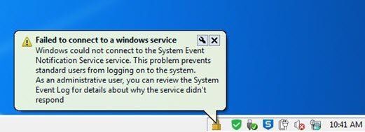 System Windows nie może połączyć się z usługą powiadamiania o zdarzeniach systemowych