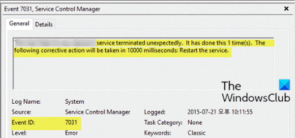 Solucione el evento de error ID 7031 o 7034 cuando un usuario cierra sesión en una PC con Windows 10