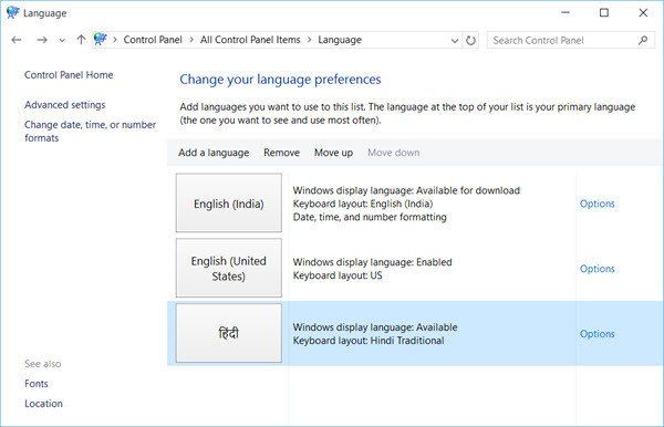 Installation et suppression de langues dans Windows 10