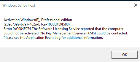 Code d'erreur d'activation de Windows 10 0xC004F078