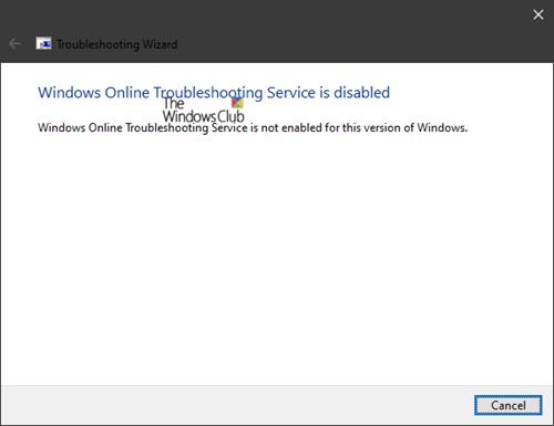 Windows Online'i tõrkeotsingu teenus on keelatud