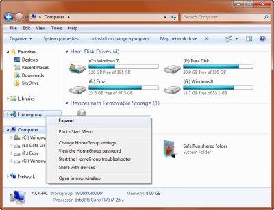 Désactiver le groupe résidentiel et les bibliothèques dans Windows 7