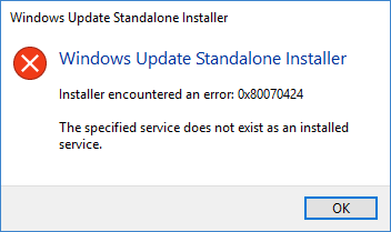 Kod ralat 0x80070424 untuk Kemas kini Windows, Kedai Microsoft pada Windows 10