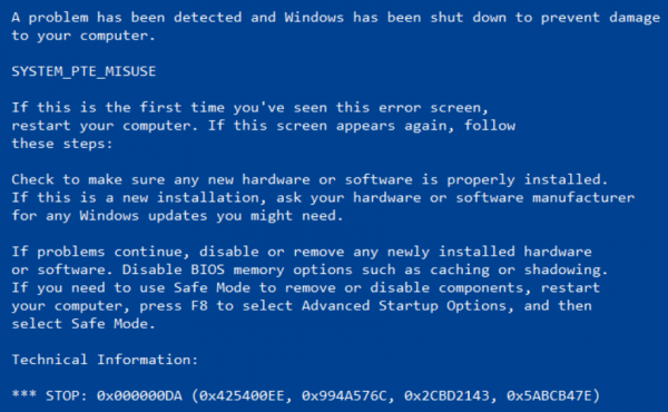 Odpravite napako SYSTEM_PTE_MISUSE Blue Screen of Death
