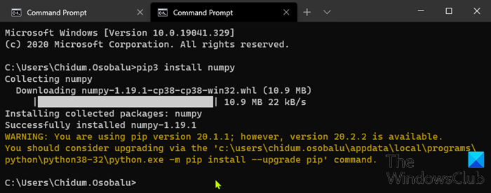 NumPy-using-Pip-on-Windows-10-1 설치