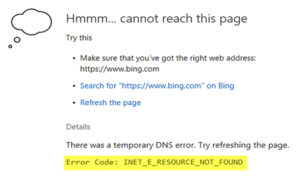 RESOURCE_NOT_FOUND: Microsoft Edge ei ava PDF-faile ega veebisaite