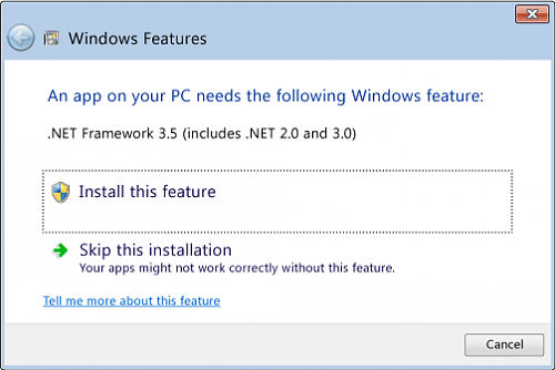 Windows 10 시스템에서 .NET Framework 3.5 사용