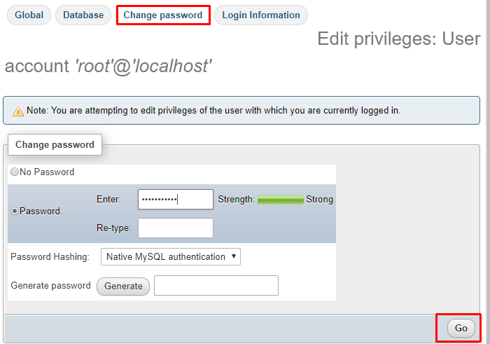 XAMPP पर phpMyAdmin पासवर्ड बदलें
