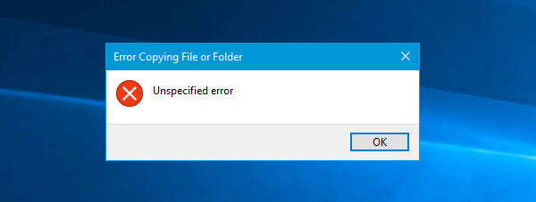 Неизвестная ошибка при копировании файла или папки в Windows 10