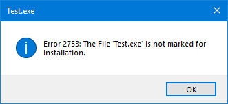 Erreur 2753, le fichier n'est pas marqué pour l'installation