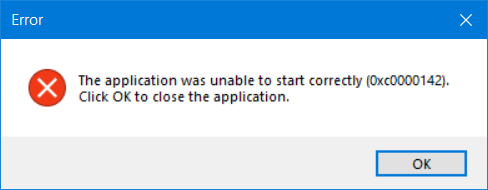 Lietojumprogrammu neizdevās pareizi startēt (0xc0000142) operētājsistēmā Windows 10
