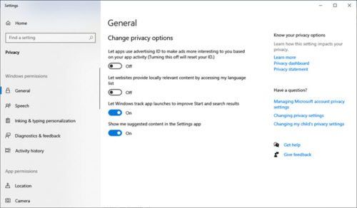 Sekretessinställningar för Windows 10