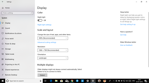 Impossible de modifier la résolution d'écran dans Windows 10