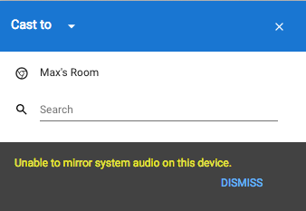 Chromecast ei voi peilata järjestelmän ääntä tällä laitteella