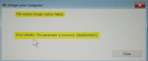 سسٹم امیج کی بحالی ناکام ہوگئی: 0x80070057 یا BIOS / EFI کی وجہ سے