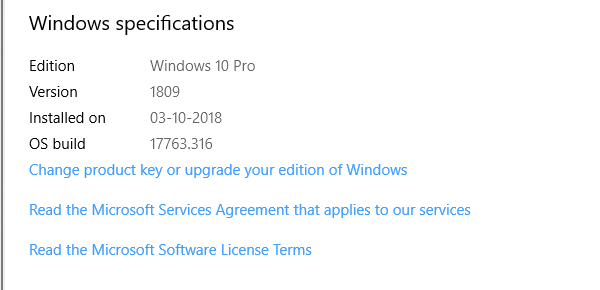 „Windows“ specifikacijos „Windows“ naujinimas