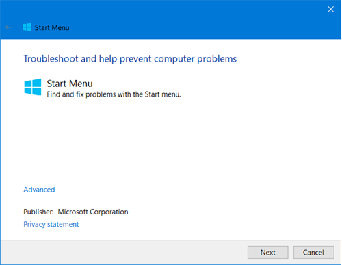 L'outil de dépannage du menu Démarrer de Windows 10 résoudra automatiquement les problèmes