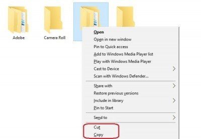 Knippen of kopiëren en plakken met toetsenbord of muis in Windows 10