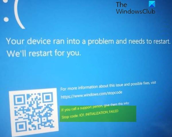 Erreur d'écran bleu IO1 INITIALIZATION FAILED sur Windows 10