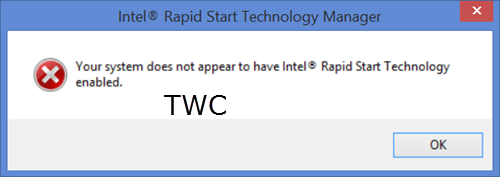 Järjestelmässä ei näytä olevan Intel Rapid Start Technology -tekniikkaa