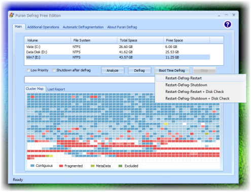 Defrag MFT, fichier d'échange, registre, fichiers système à l'aide de Puran Defrag dans Windows 10