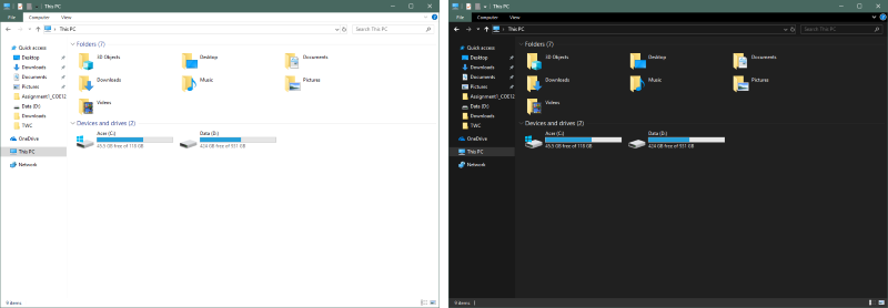 Windows 10에서 파일 탐색기 및 기타 앱에 대해 다크 모드 활성화