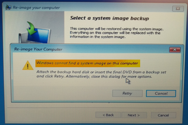 Windows לא יכול למצוא את תמונת המערכת במחשב זה