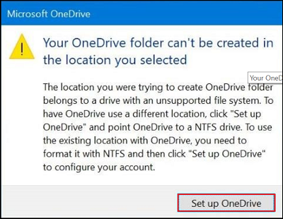 Le dossier OneDrive ne peut pas être créé à l'emplacement que vous avez sélectionné