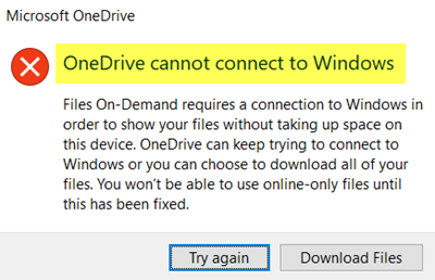 OneDrive не може да се свърже с грешка при Windows при достъп до файлове