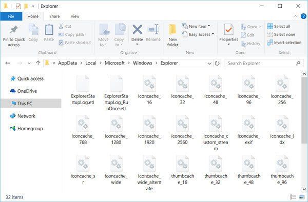 Réparer le cache d'icônes, effacer le cache de vignettes dans Windows 10