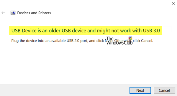 جهاز USB المركب هو جهاز USB قديم وقد لا يعمل مع USB 3.0