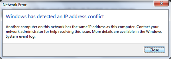 Windows on tuvastanud IP-aadressi konflikti