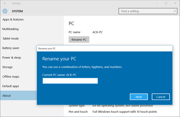Comment changer le nom de l'ordinateur dans Windows 10