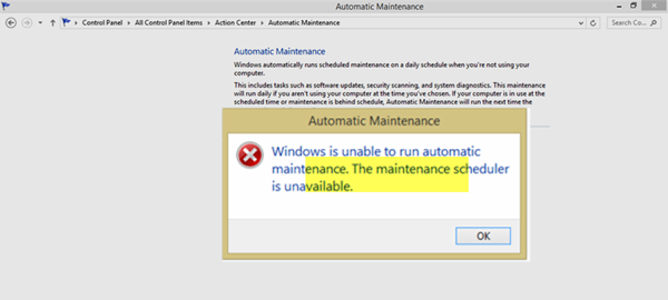Windows ei pysty suorittamaan automaattista ylläpitoa